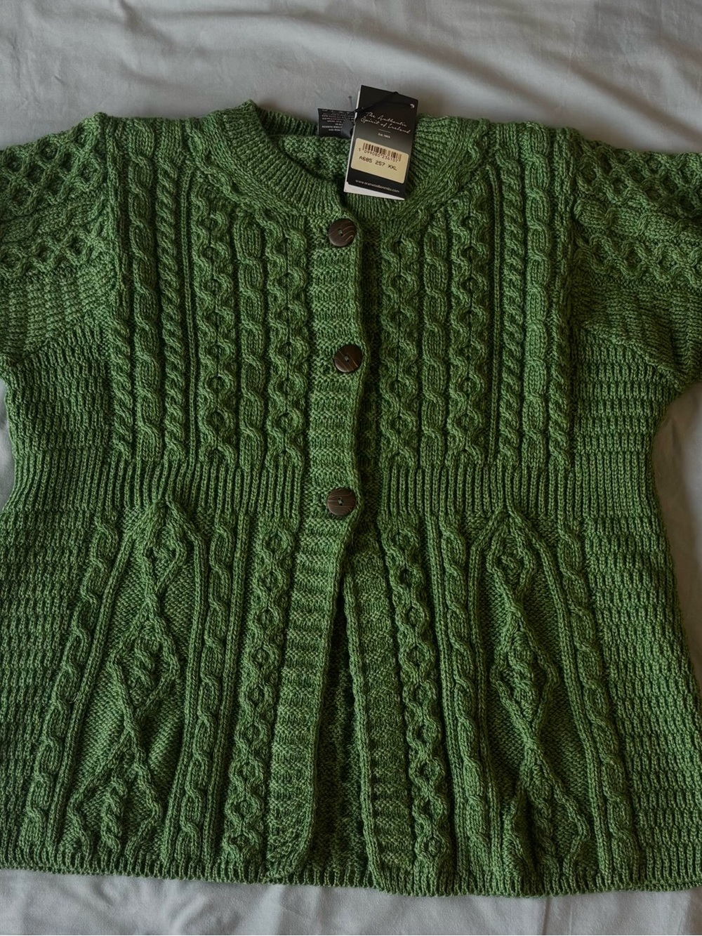Button-Front Green Cable Knit Cardigan Sweater